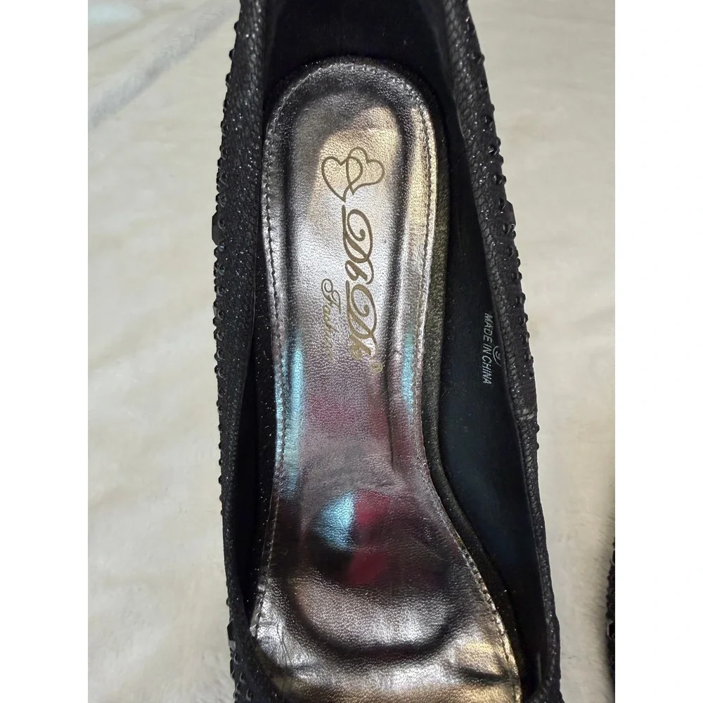 B.D.B. Fashions Black Glitter Rhinestone Peep Toe Platform Stiletto Pumps Size 9